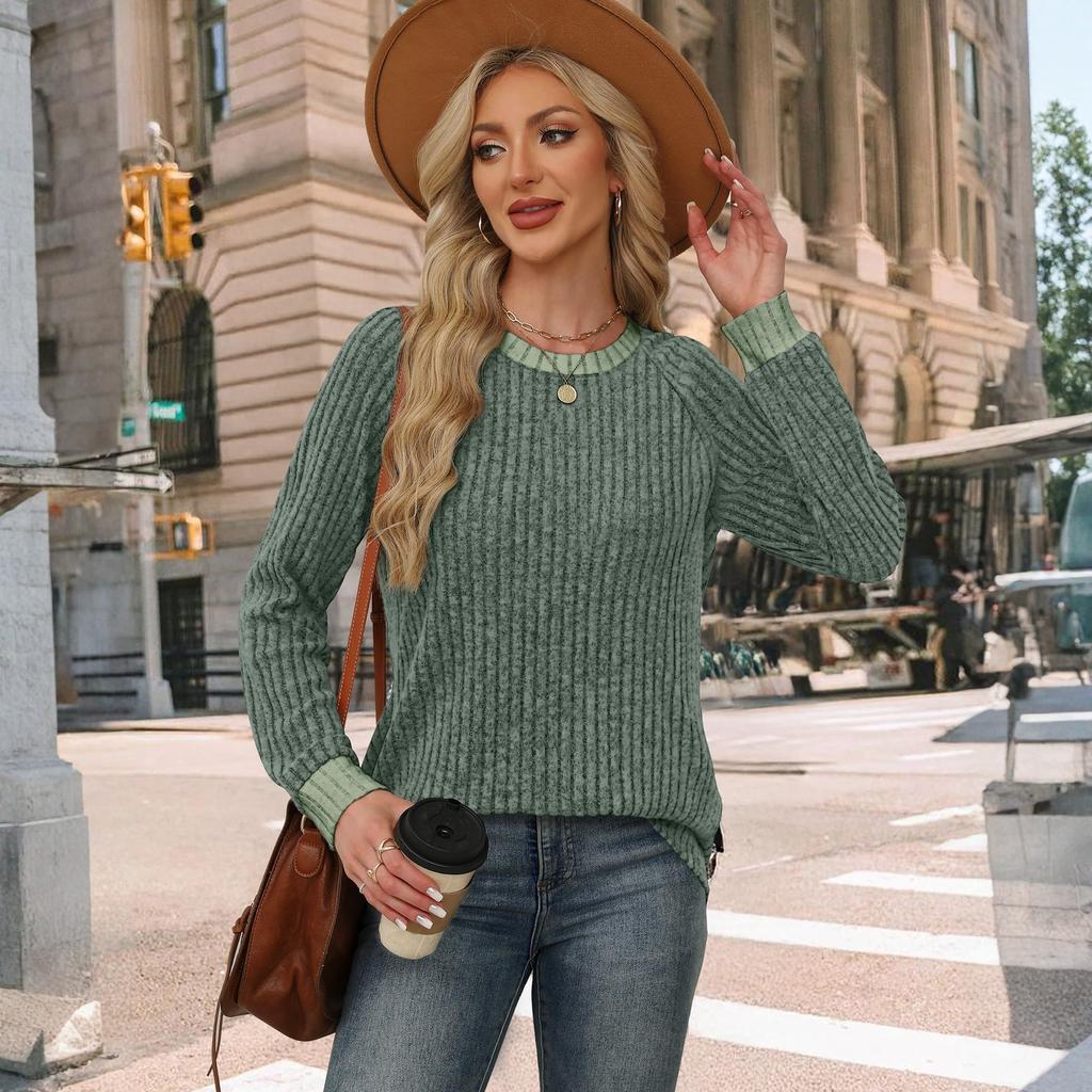 Women's Fashionable Long-sleeved Pullover Solid-color Top