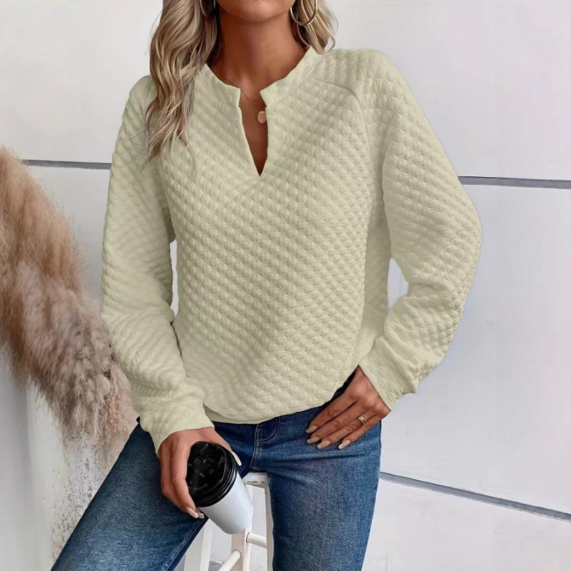 2025 Autumn New European American Women's Solid Color Deep V-neck Spliced   Long-sleeved Casual Sweatshirt