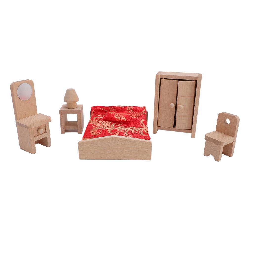 Wooden Dollhouse Bedroom Furniture Set Simulation Miniature Furniture Toy Set Pretend Play
