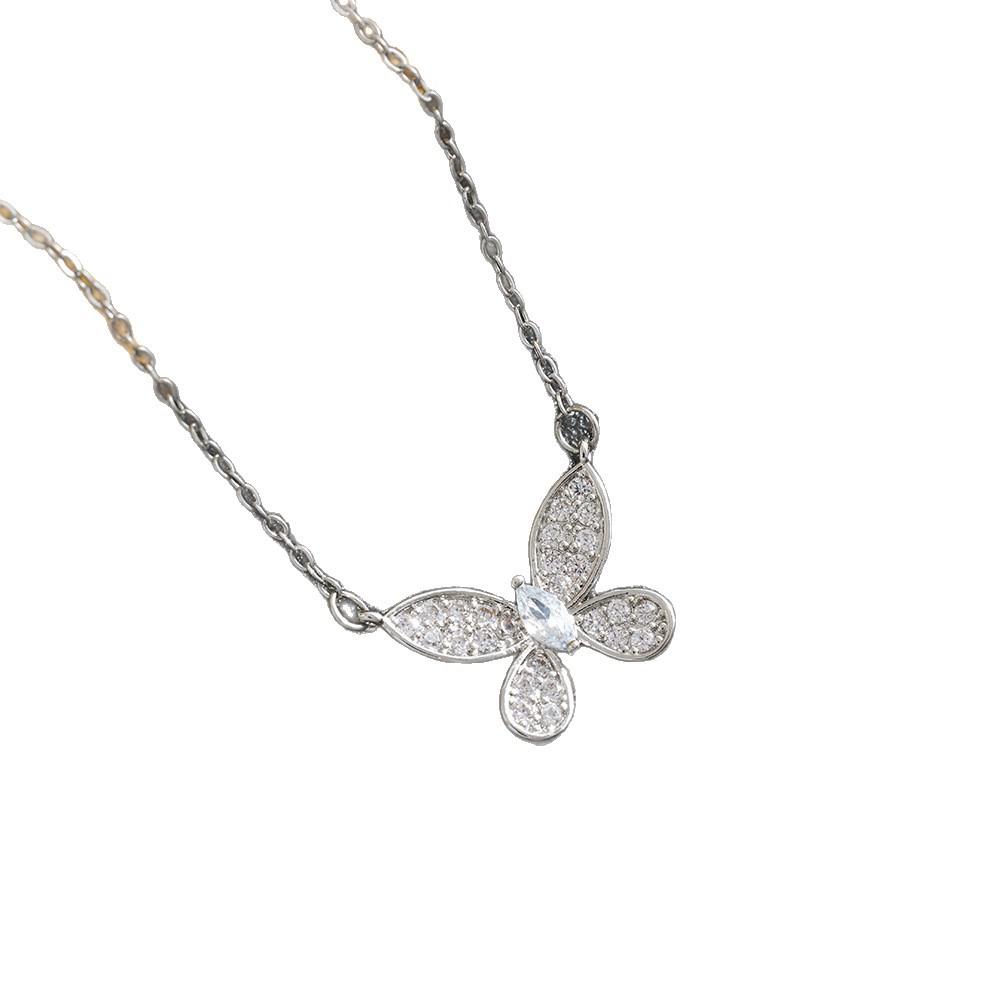 European Style Diamond Butterfly Necklace: White Gold Plated Choker for Women