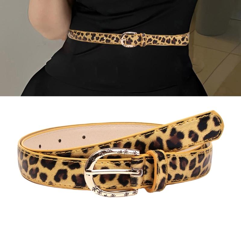 Unique Waist Belt Leopard Print Chain for Cowboy Cowgirl Stylish Golden Buckle Retro Cow Print Waist Chain Belt