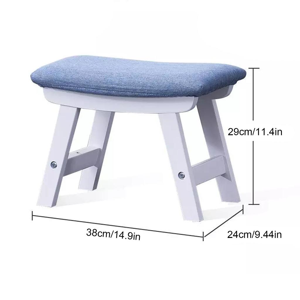 Footstool Wooden Structure Sponge Cushion Step Stool Home Decor White Blue