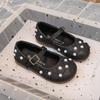 Girls' Black Soft-Soled Leather Mary Janes with Pearls - New 2026 Spring/Autumn Ballet Performance & Casual Shoes