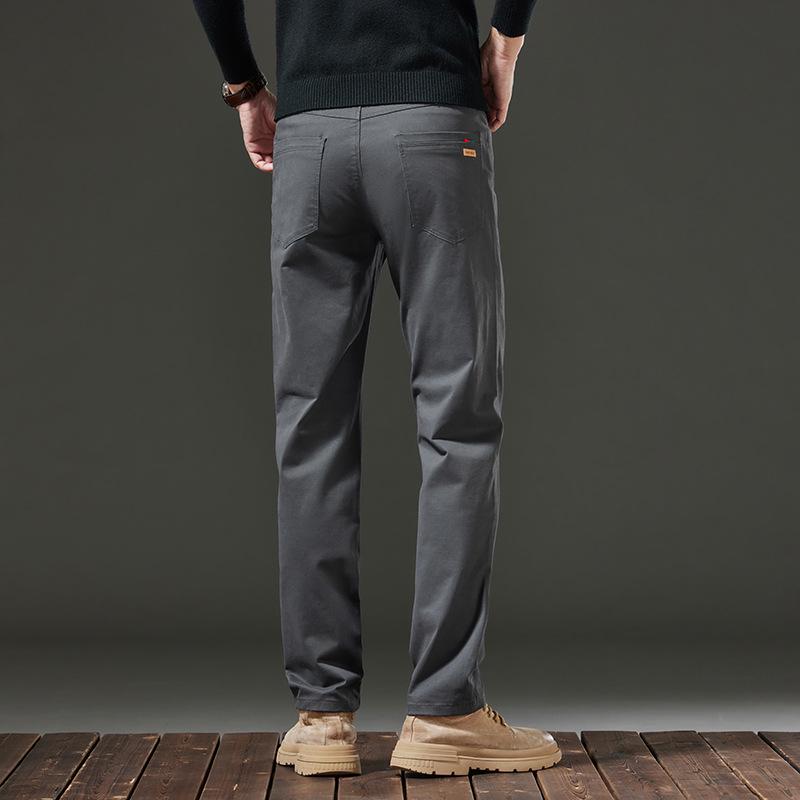 

Men s 97% Cotton Casual Elastic Pants with Embossed Leather Back Pocket - Light Luxury Style for Business and Daily Wear Size 32 (140 lbs)