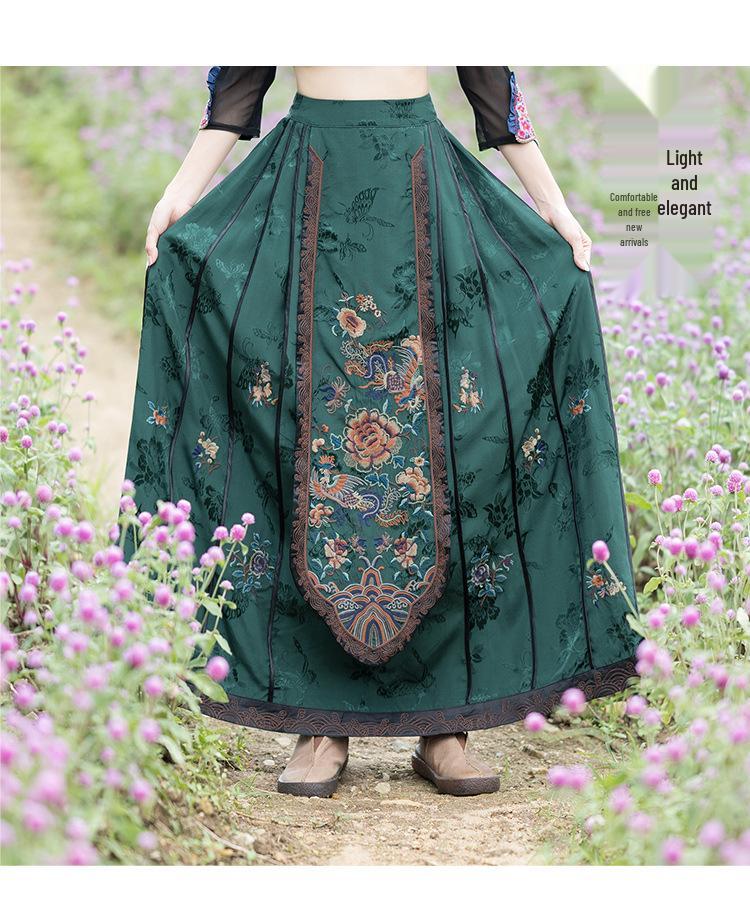 2025 Ethnic Style Women's Chinese Retro A-line Long Skirt with Heavy Embroidery