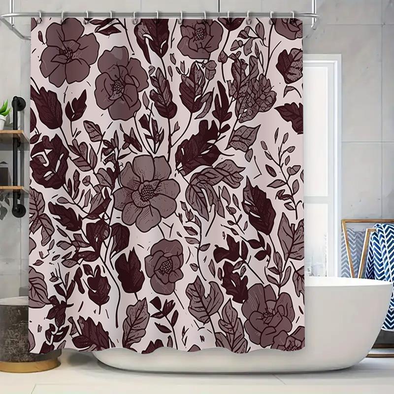 

Delightful Pink Floral Shower Curtain Bathroom Decor With Large Size Print For Home Use Dark Brown Flowers On Soft Background Du W60H190(CM)-1 Pcs