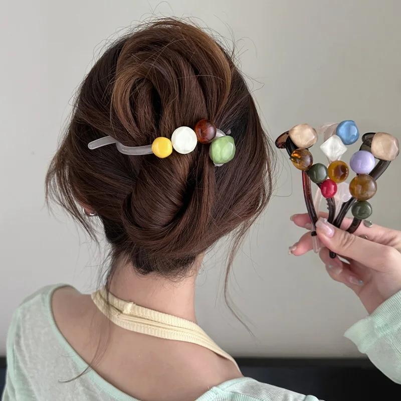 New Irregular Twist Clip Disc Hair Grab Clip for Women Elegant Colorful Beads Twisted Hairpin Girl Hair Accessories