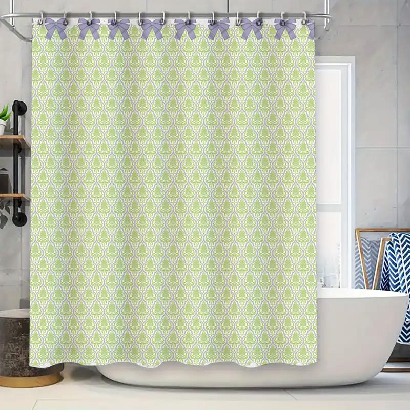 

Green White Floral Shower Curtain Set Decorative Bath Fabric with Plastic Hook Rings for Home Bathroom Decoration 180 x 245cm 90x180cm