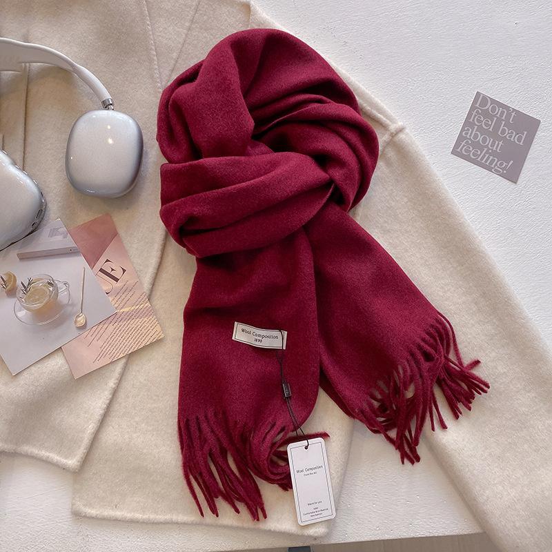 Winter Wool Scarf For Women Long Warm Cashmere Scarves Hijab Solid Lady Shawl Wrap Female Pashmina Bandana Head Scarfs New
