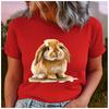 Women's Polyester 100% Cute Rabbit  Print T-shirt Loose Round Neck Casual Short Sleeve Fashion Top Wholesale Clothing Summer
