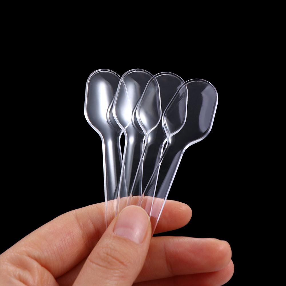 100pcs Plastic Disposable Clear Plastic Spoons Mini 7.5*2cm Thicken Disposable Flatware Spoons Transparent Cake Dessert