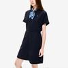 Fila Solid Color Logo Waist-Defined A-Line Loose Versatile Woven Short Sleeve Dress Women Dresses Black F11W238302F-BK