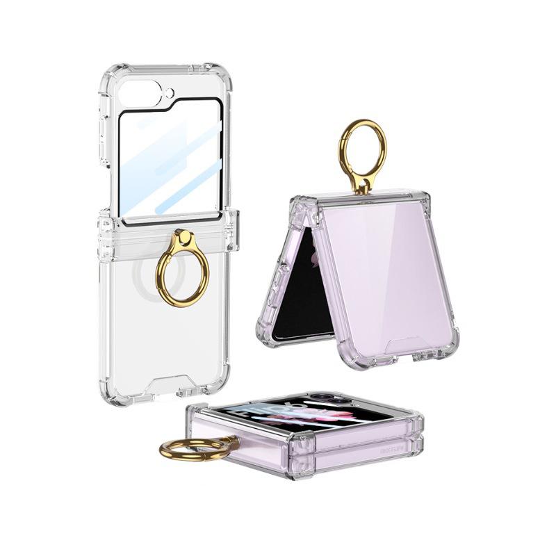 Samsung ZFlip6 Clear Case with Airbag Ring & Hinge Protection - Unisex and Fashionable Anti-Fall Design