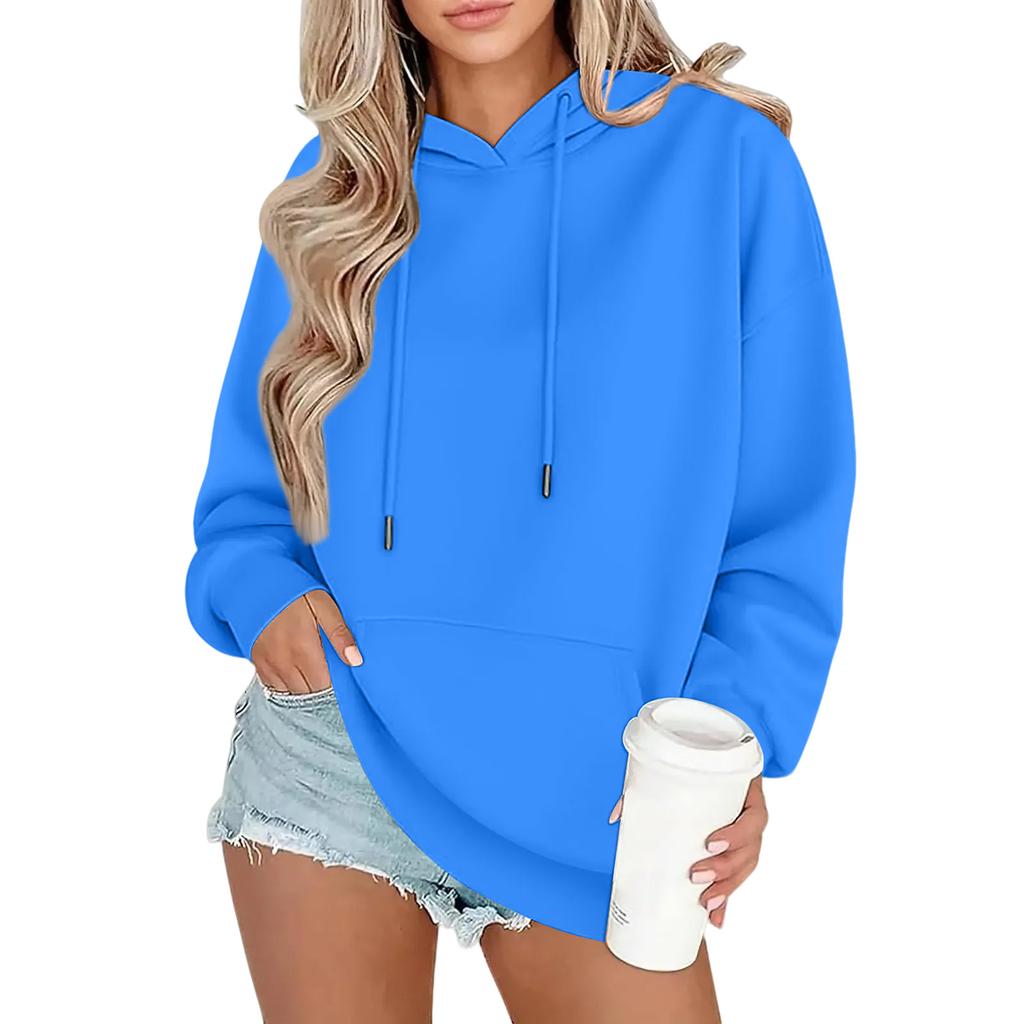 Women's Fashion Oversized Drop-Shoulder Long-Sleeved Sweatshirt Solid-Colour Hooded Sweatshirt