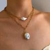 Elegant Double Layer Baroque Pearls Necklace Stainless Steel Adjustable Chain Everyday Jewelry Accessory Gift