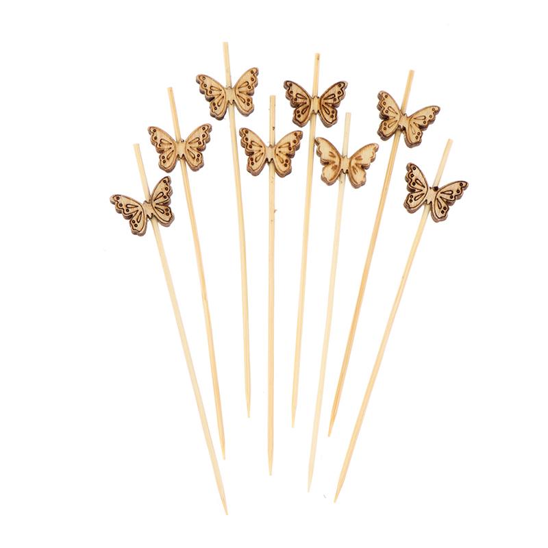 100pcs 9/12cm Bamboo Food Picks Buffet Cupcake Fruit Fork Party Cake Dessert Salad Vegetable Sticks Cocktail Toothpick Skewer