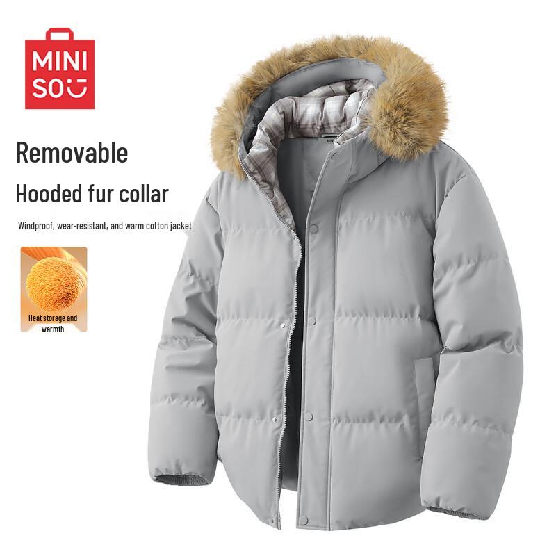 

MINISO Men s Winter Hooded Fur Collar Padded Jacket 3XL