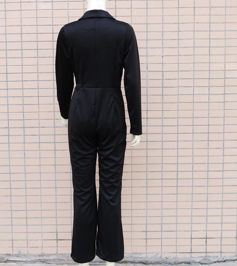 Europejski i Amerykański Damski Kombinezon z Długim Rękawem Slim Fit z Klapami