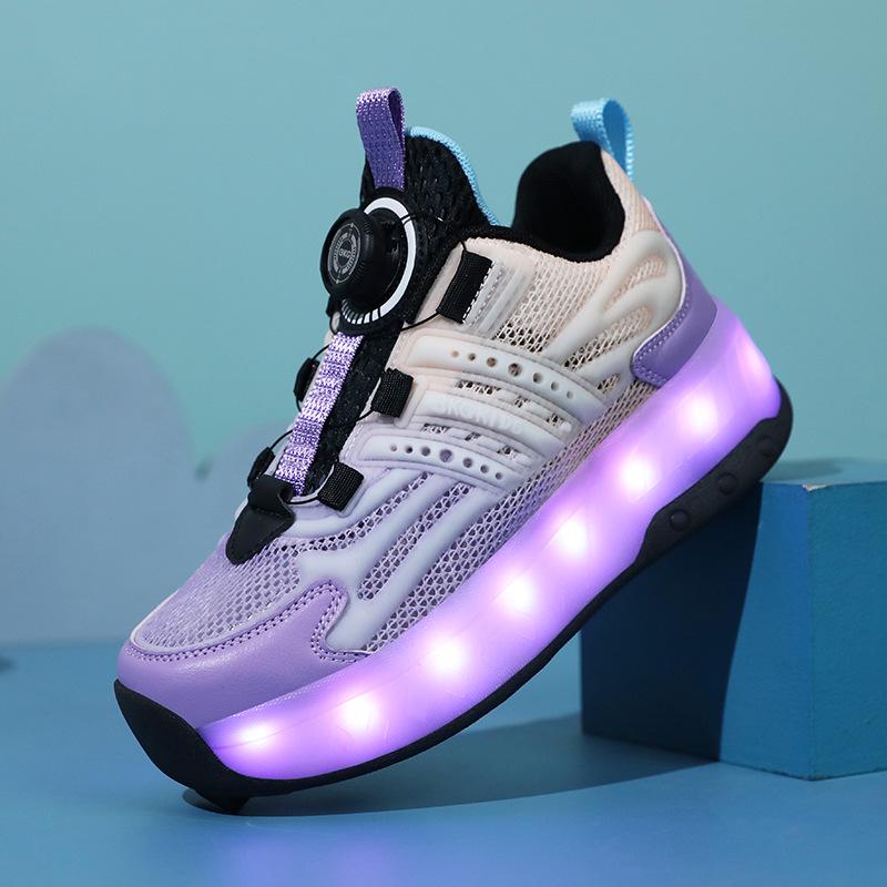 

BKG 2025 Summer Kids Light-Up Mesh Roller Skates - Four-Wheel Boys and Girls Walking Shoes 37