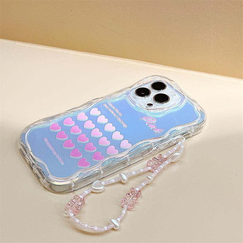 Zhitai Laser Paper Apple iPhone Case with Cream Pattern & Chain, Compatible with iPhone 16 Pro, 14, 12, 15, and 7/8.