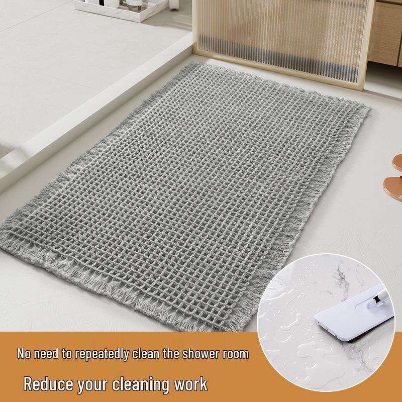 Alfombrilla de Baño con Borlas de Gofre Japonés: Antideslizante, Adhesivo Termofusible, Felpudo Absorbente para Puerta