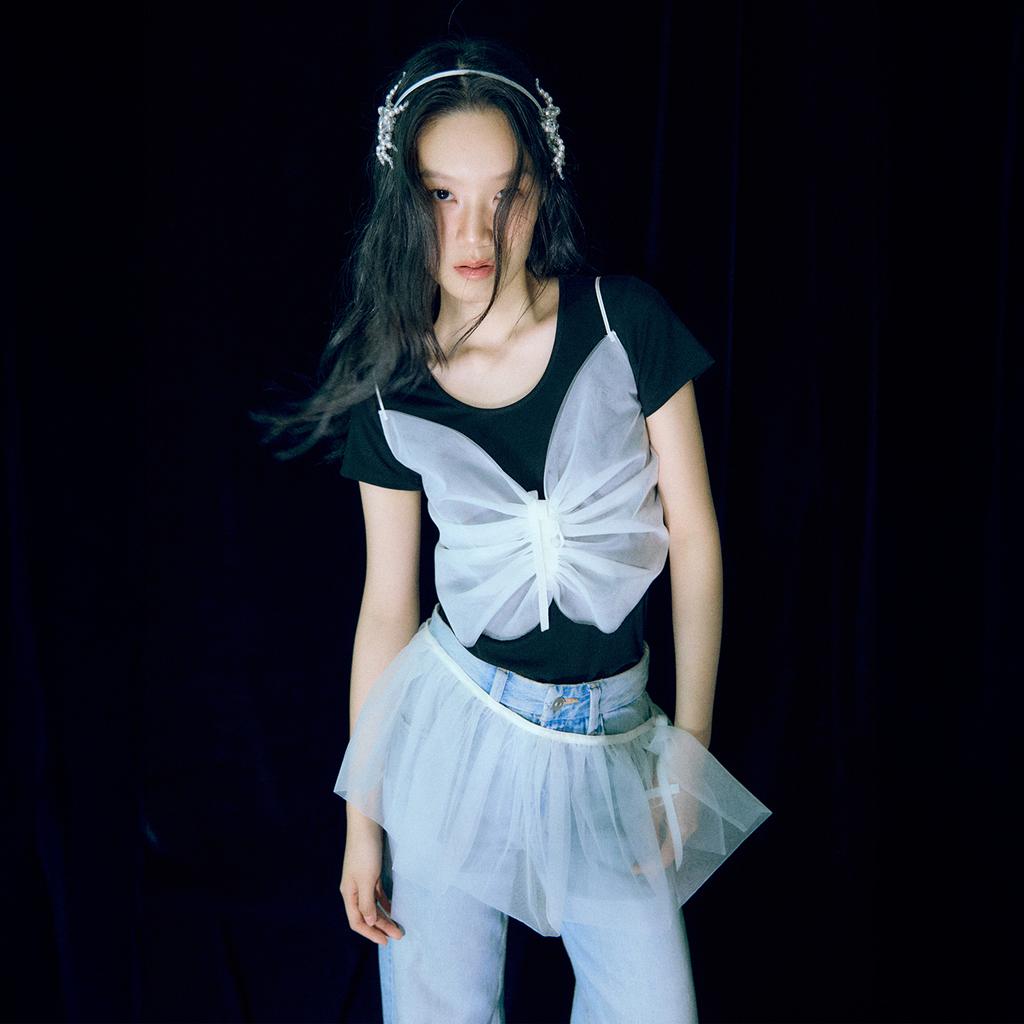 Leobyui Mesh Wrap Skirt White