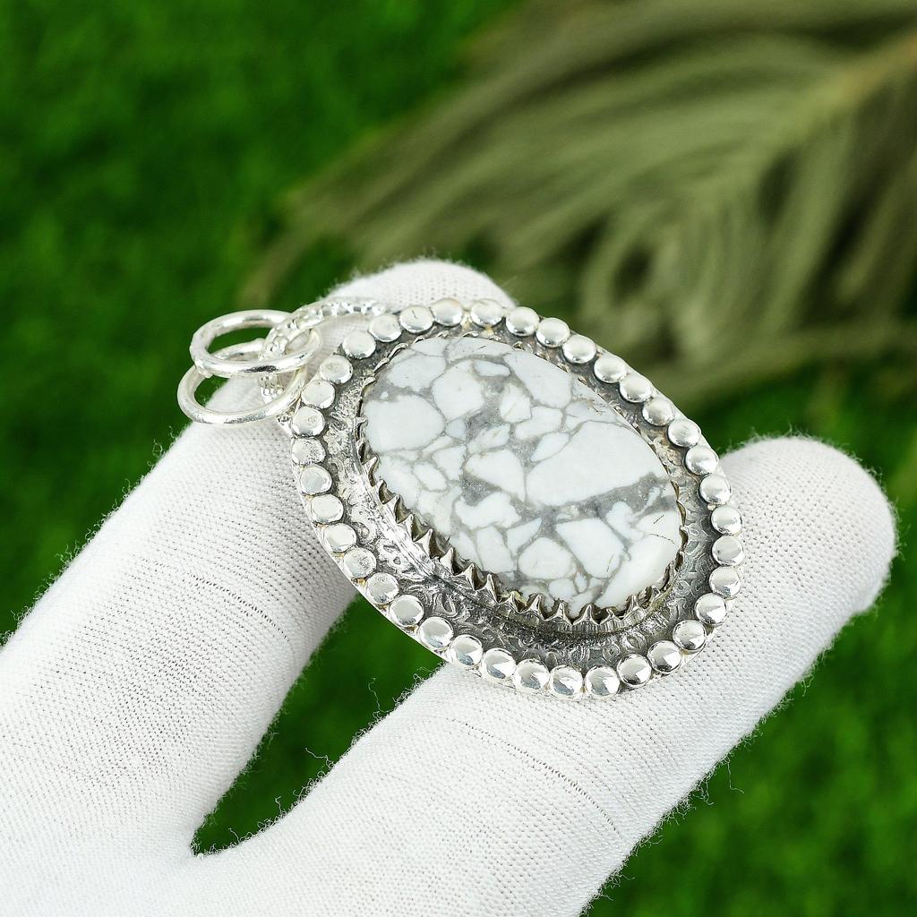 925 Sterling Silver Howlite Gemstone Bezel Wedding Birthday Wife Pendant Jewelry