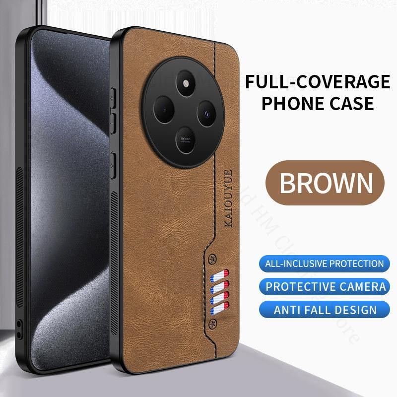 

For Redmi 14C Luxury Sheep Nappa Leather Phone Case For Redmi 14R 14C Soft Bumper Shockproof Phone Back Cover For Redmi A5 Funda For Redmi A5 коричневый