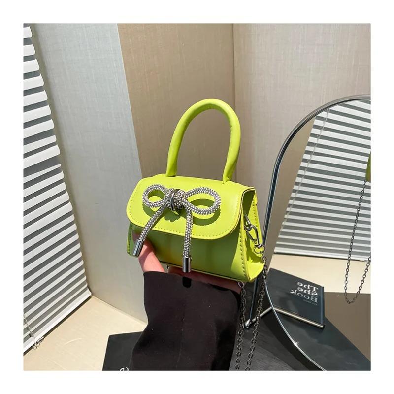 Casual Bow Women Samll Square Shoulder Bags Sweet Ladies Pu Chain Messenger Bag Clutch Commuter Female Phe Handbags Purse