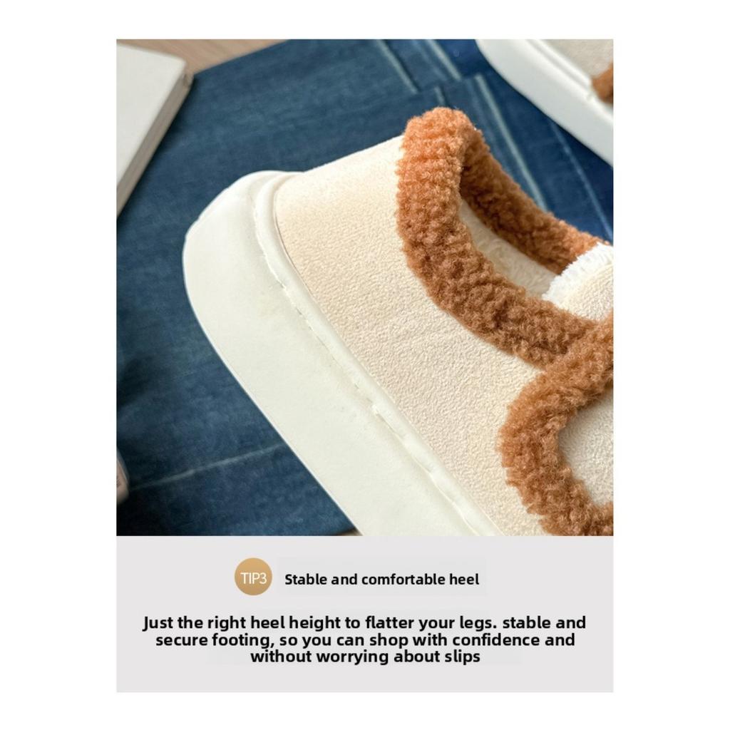 Cotton Slippers for Women To Wear Outdoors In Winter, Indoor Home with Thick Soles and Plush Insulation Bag and Velcro Cotton Shoes