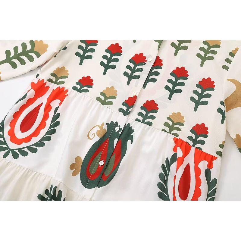 Kaslead New Arrival Women's Clothing Fashion Style Fashion Positioning Print Long Sleeves Vacation Style Dress