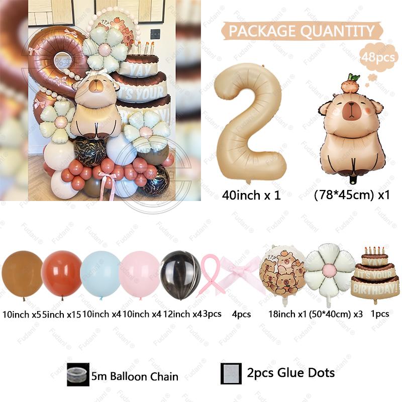 48pcs Kawaii Capybara Cake Theme Aluminium Film Balloon Kids Children Birthday Balloon Toy Baby Shower Decoration Supplies