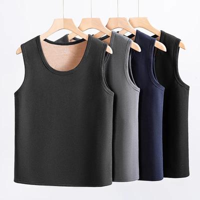 Men's Autumn and Winter Solid Color Sleeveless Warm Undershirt Middle-aged and Elderly Padded and Thickened Cold Bottoming Shirt