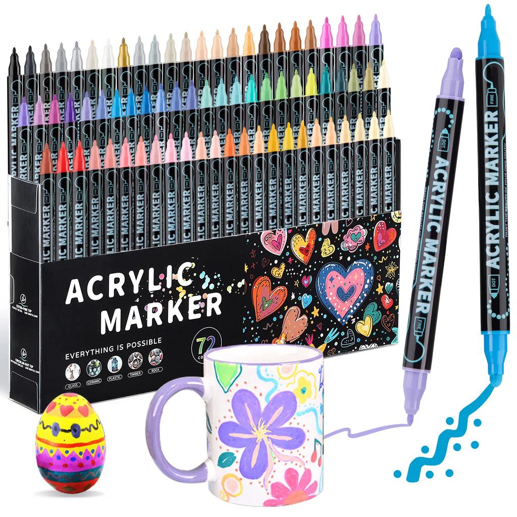 12/24/36/60/72 Color Double Head Waterproof Acrylic Marker Pens For Rock Painting Canvas DIY Making Posca Doodle Pen Art Markers