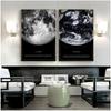 Canvas Painting Black and white poster of the moon Earth seen from space living room decoration wall Scandinavian painting
