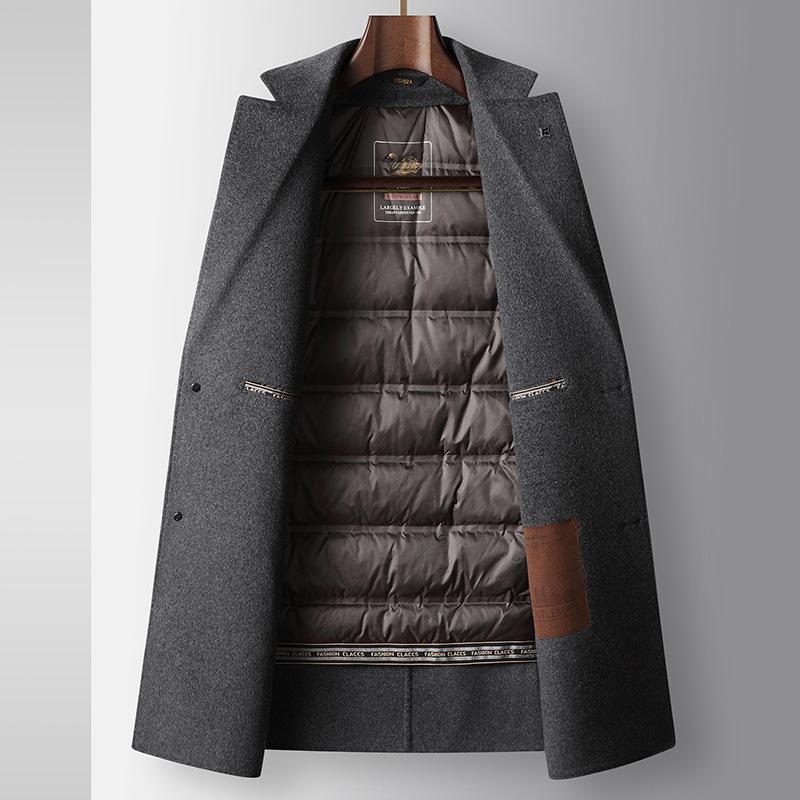 Men's Woolen Coat Autumn and Winter Medium and Long Suit Collar Youth Business Take-off Down Liner Warm Jacket