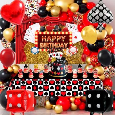 85 Pcs Casino Party Decorations, Casino Themed Party Supplies - Casino Party Balloons Backdrop Cake Topper Tablecloth Etc Las Vegas Party Decorations