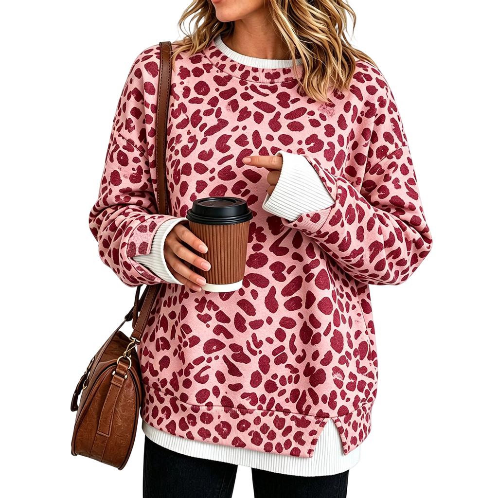 Damen Casual Langarm Locker Geschnitten Pullover Sweatshirt mit Reißverschlusskragen