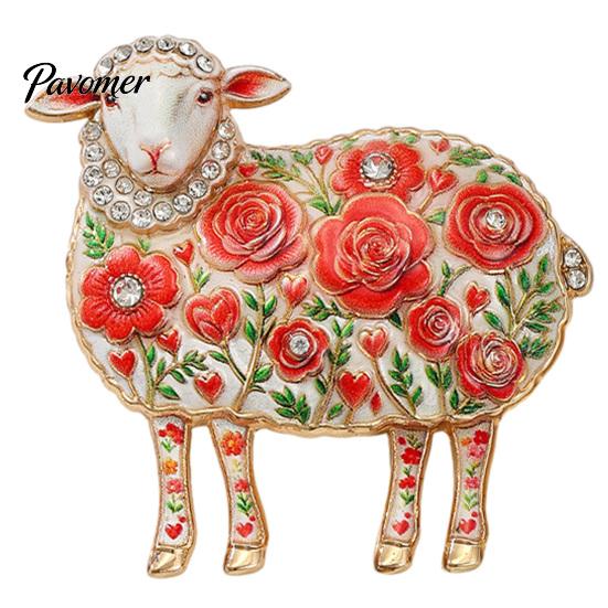 Decorative Lamb Brooch Rhinestone Floral for Women, Flower Sheep Alloy Lapel Pin Pin, Animal Jewelry Clothing Suits Scarves Bags