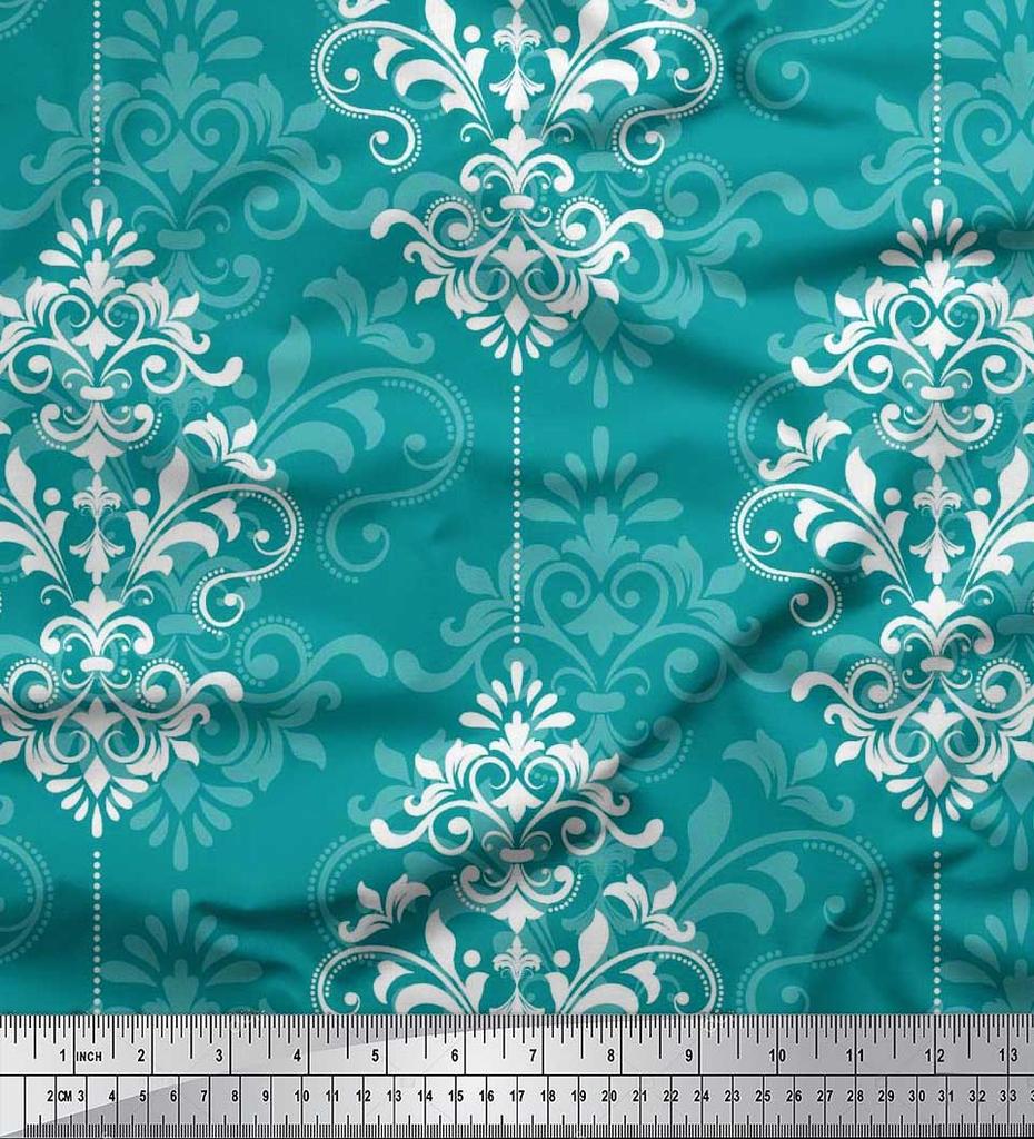 Soimoi Japanischer Krepp-Satin-Stoff mit filigranem Damast-Druck, Meterware, 42 Zoll