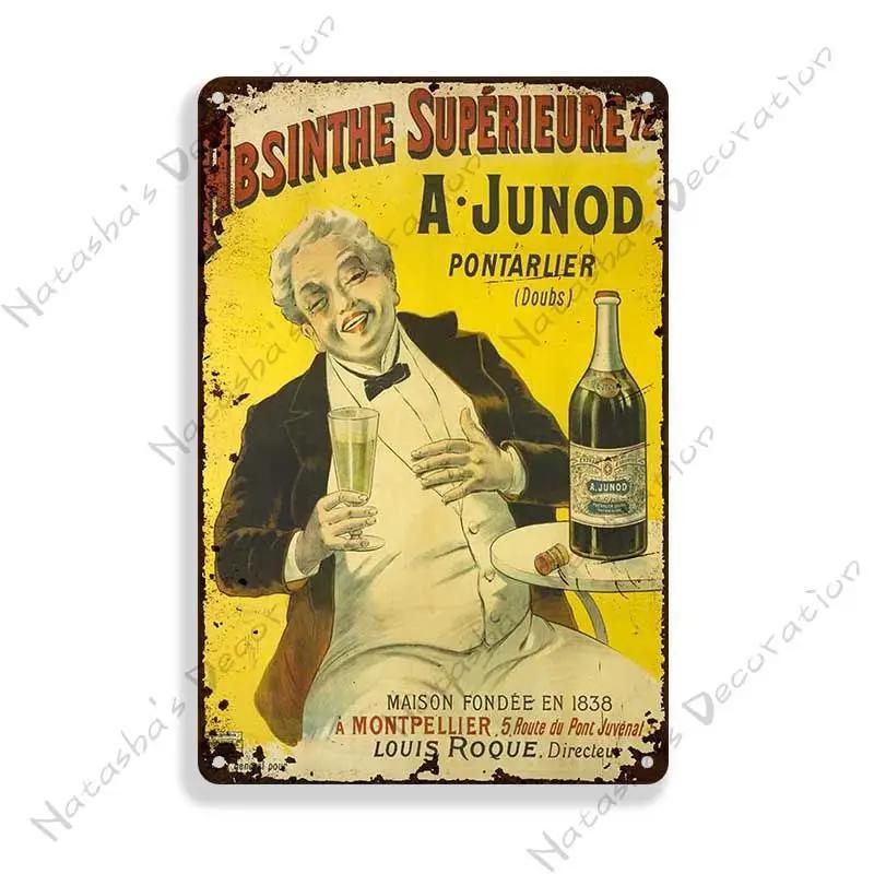 Absinthe Vintage Poster Beer Metal Sign Decorative Wall Plate Retro Metal Plaque Man Cave Home Metal Plate Wall Industrial Decor