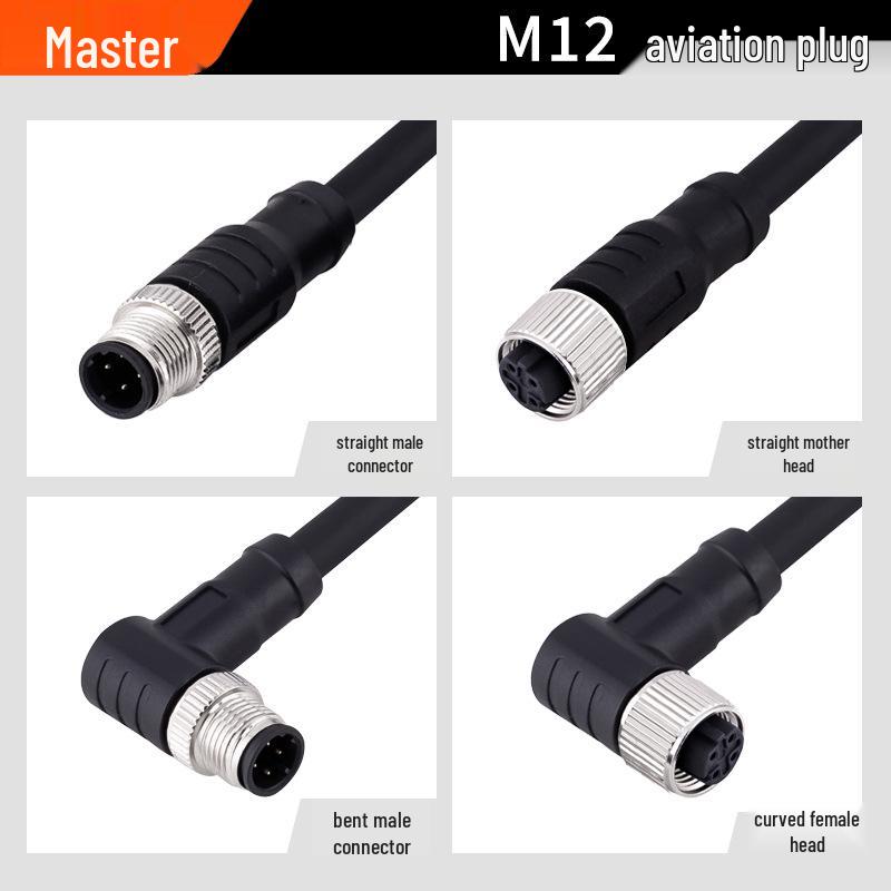 M12 Waterproof Aviation Plug Connector: 4/5/8 Core, 12-Pin, Injection Molded Male-Female Connection Sensor Cable