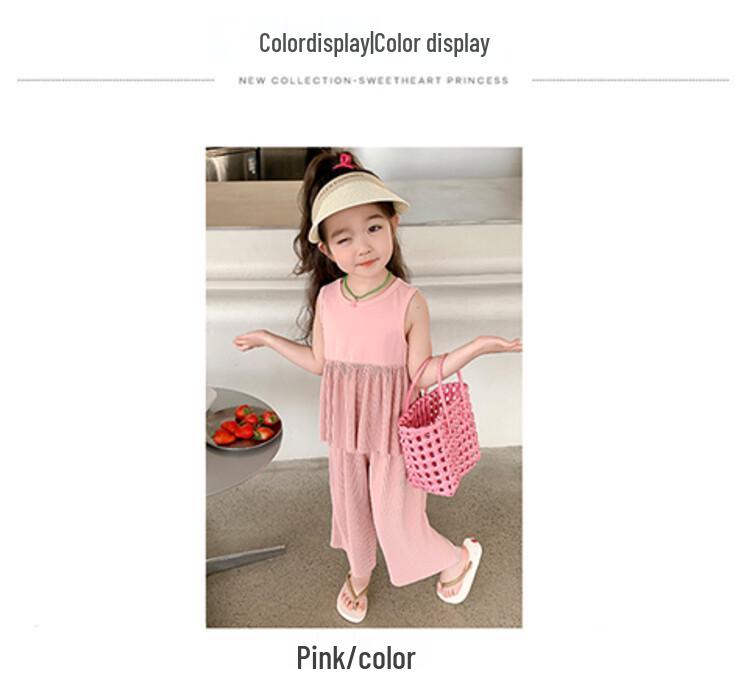 Summer 2023 Girls' Fashionable Casual Two-Piece Set: Vest Dress & Wide-Leg Pants