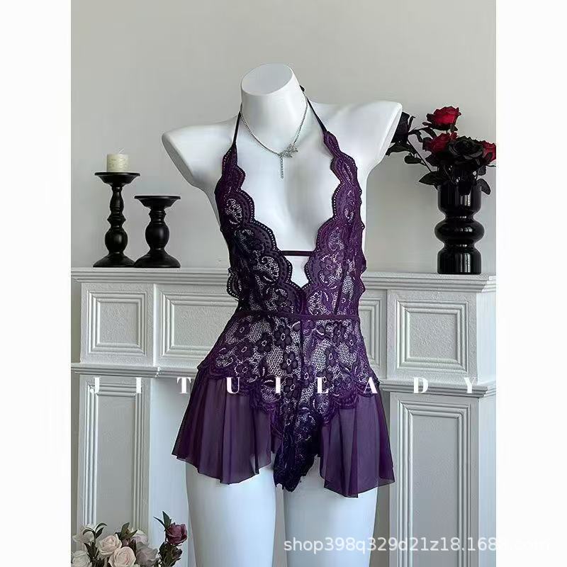 European and American large-size erotic underwear transparent lace sexy underwear temptation gauze skirt nightdress pajamas passion open crotch free