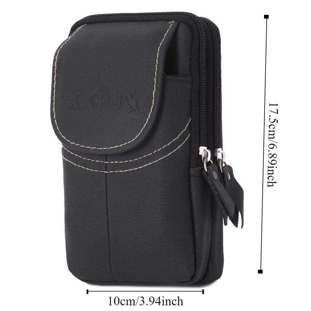 Solid Color Outdoor Sports Waist Bag Cowhide Leather Phone Belt Hanging Pouch  Outdoor Sports