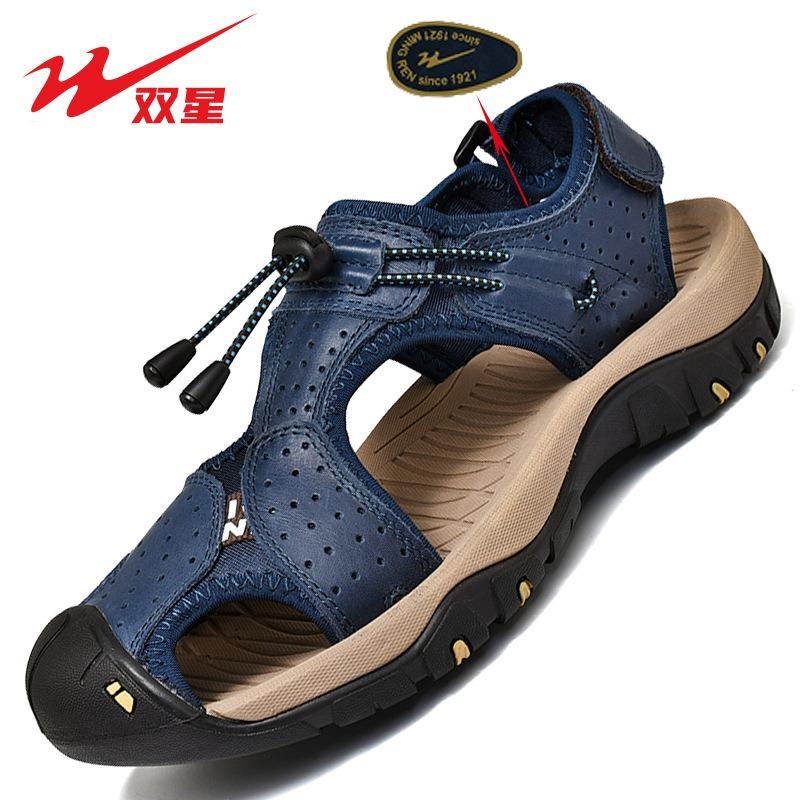 Sandals men's cowhide outer wear non-slip bag head hole men's sports wear-resistant outdoor beach shoes