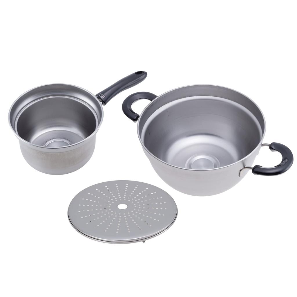 Wahei Freiz 16cm Saucepan 23cm Saucepan with Strainer and Stainless Induction and Gas Enzo Tsubame-Sanjo Overflow-Resistant & Lid, Steel, Compatible,