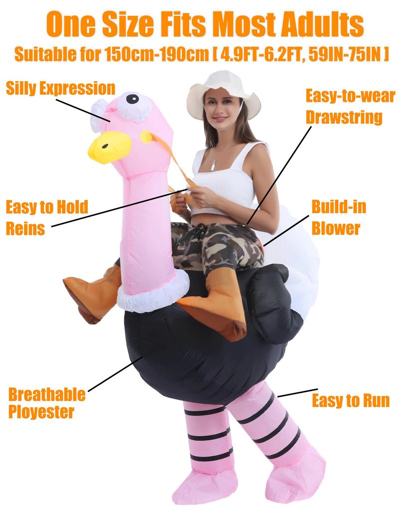 JOYBRO Adult Inflatable Ostrich Riding Ostrich Funny Ostrich Costume for Men and School One Size Fits Most Costume, Costume, Women, Role-Playing