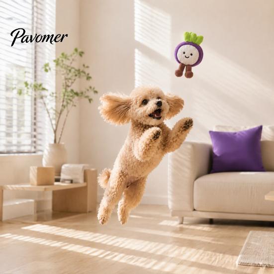 Interactive Pet Toys Plush Mangosteen Dog Toy with Bell, Cute Squeaky Fruit Boredom Breaker Toy, Soft Stuffed Chew for Dogs Puppies Biting Shaking