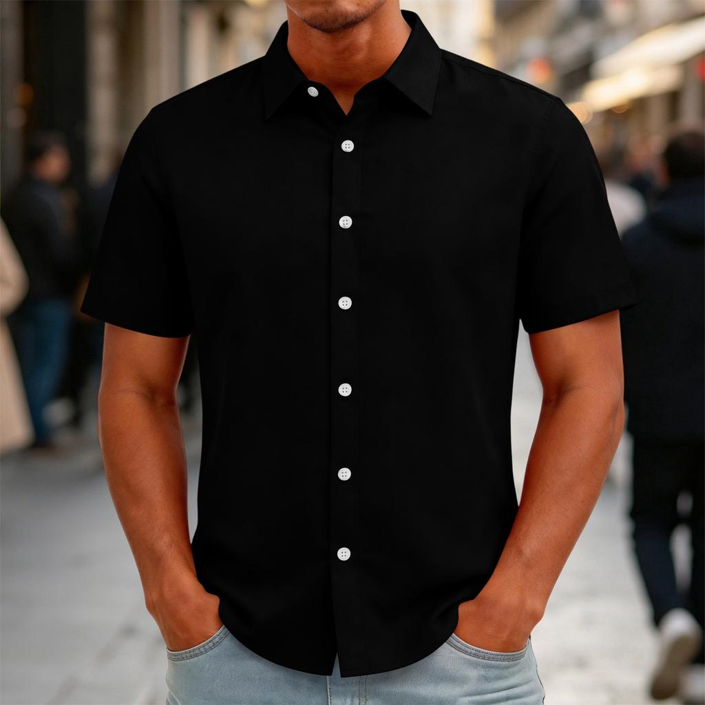 Men's Short Sleeve Button Down Shirt Casual Loose Fit Lightweight Summer Daily Shirt with Collar and Front Button Closure